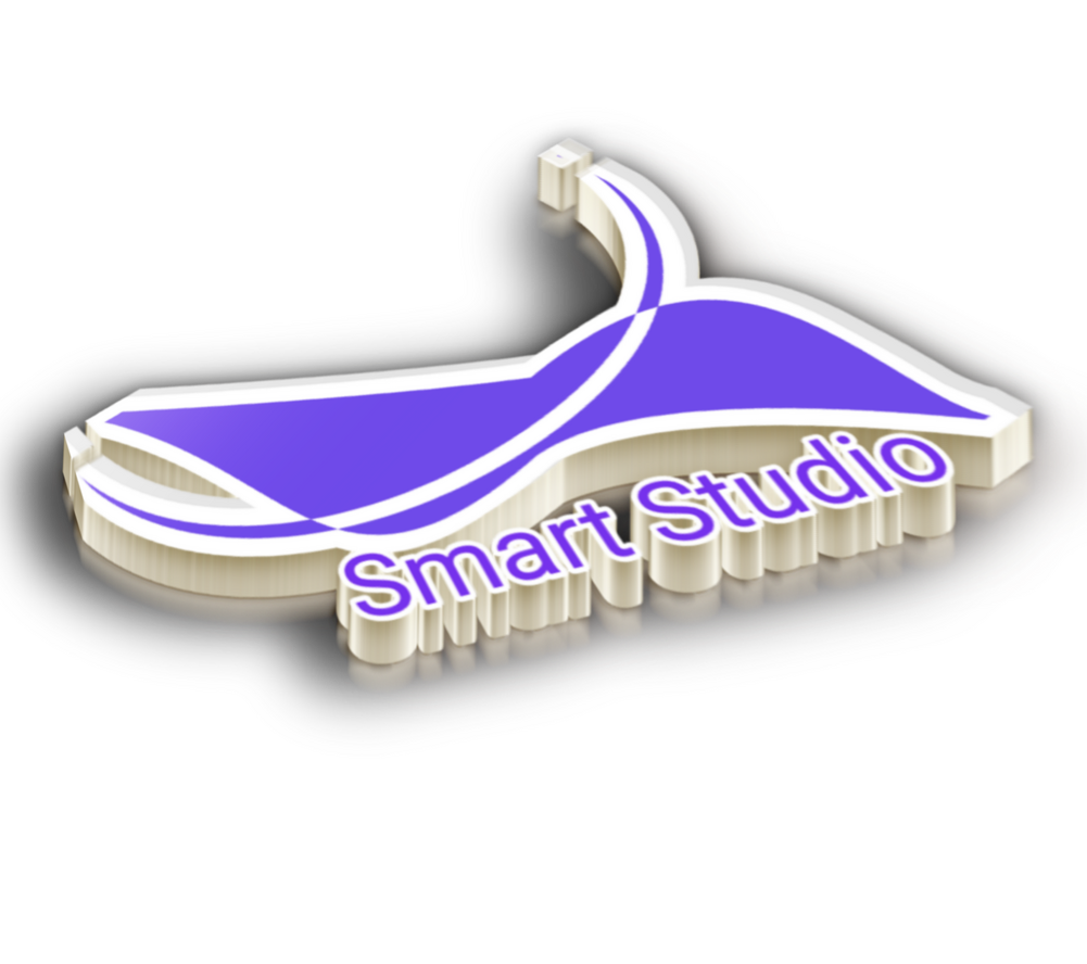 A 3D letter-type logo for Smart Studio, featuring the letter S as a dynamic object. The design highlights depth, modernity, and creativity, giving a bold and professional visual identity.